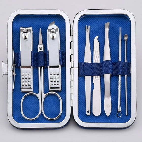 Knubmt Pack of 8 Nail Care Tool Kit Manicure Pedicure Set Stainless Steel Nail Clippers Toenail Clippers Kit for Women Men, Blue