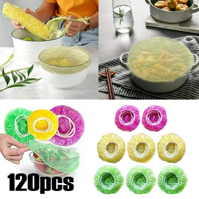 120PCS Elastic Food Storage Covers Reusable Stretch Clear Cereal Containers with Lids Cheese Bags Microwavable Bowls with Lids Silicone Containers for Food Storage Air Tight Containers for Smell