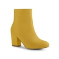 thumbnail image 1 of BLISSFUL STEP Women's Side Zipper Round Toe Block Heel Ankle Boots Yellow 8, 1 of 7