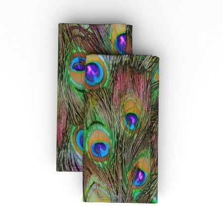 

Linen Cotton Canvas Dinner Napkins (Set of 2) - Peacock Feathers Stripes Feather Exotic Jewel Tones Bird Abstract Print Cloth Dinner Napkins by Spoonflower
