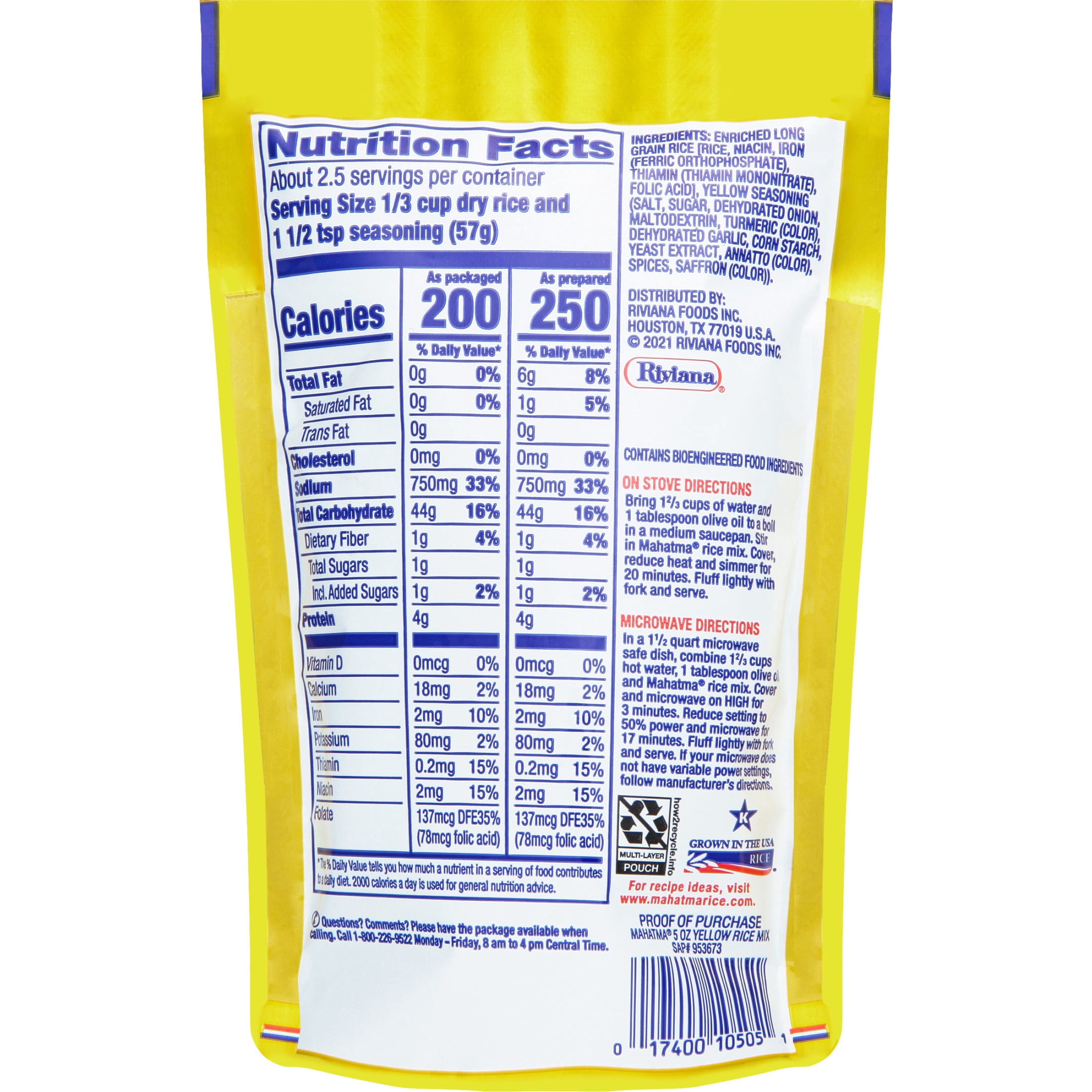 Mahatma Authentic Saffron Yellow Rice, Seasoned Rice with Spices, Gluten Free, 5 oz Bag