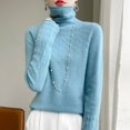 thumbnail image 1 of Suéter de lana con cuello alto para mujer, ropa de otoño e invierno lista para usar, suéter de cuello alto hueco, camisa de punto que combina con todo, 1 of 6