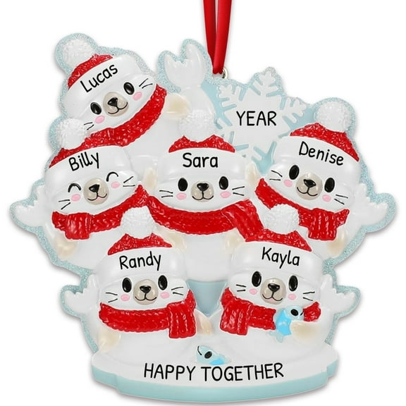 Personalized Family Christmas Ornaments - Customized Family of 6 Seal Ornaments Custom Ornaments Seal Christmas Ornaments Family of 6 Christmas Ornaments 2024 Harp Seal Ornaments for Christmas Tree