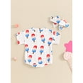 thumbnail image 3 of Biezeib Baby Girls Independence Day Romper Short Sleeve O Neck Popsicle Print Romper with Headband, 3 of 6