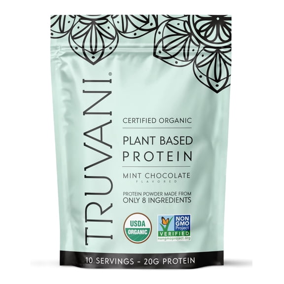 Truvani Vegan Pea Protein Powder | Mint Chocolate | 20g Organic Plant Based Protein | 10 Servings | Keto | Gluten & Dairy Free | Low Carb | No Added Sugar