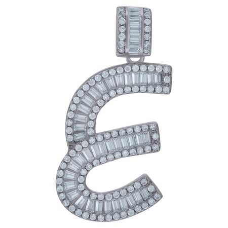 925 Sterling Silver Unisex Baguette Cubic Zirconia Letter Name Personalized Monogram Initial Alphabet E Charm Pendant Ne
