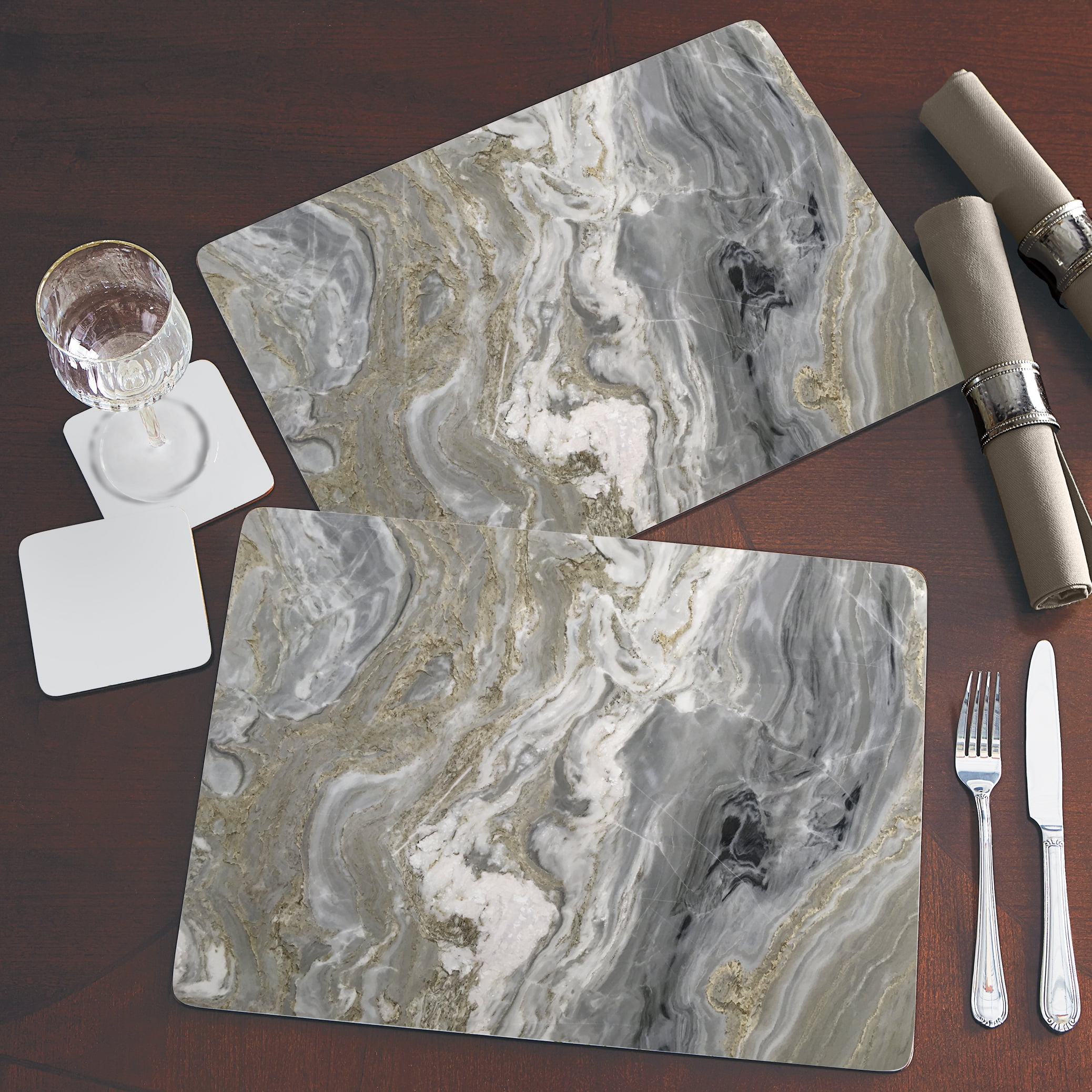 Cala Home "Quartz Design" Premium Decorative Hardboard Cork Back Tabletop Placemats 4 Pack