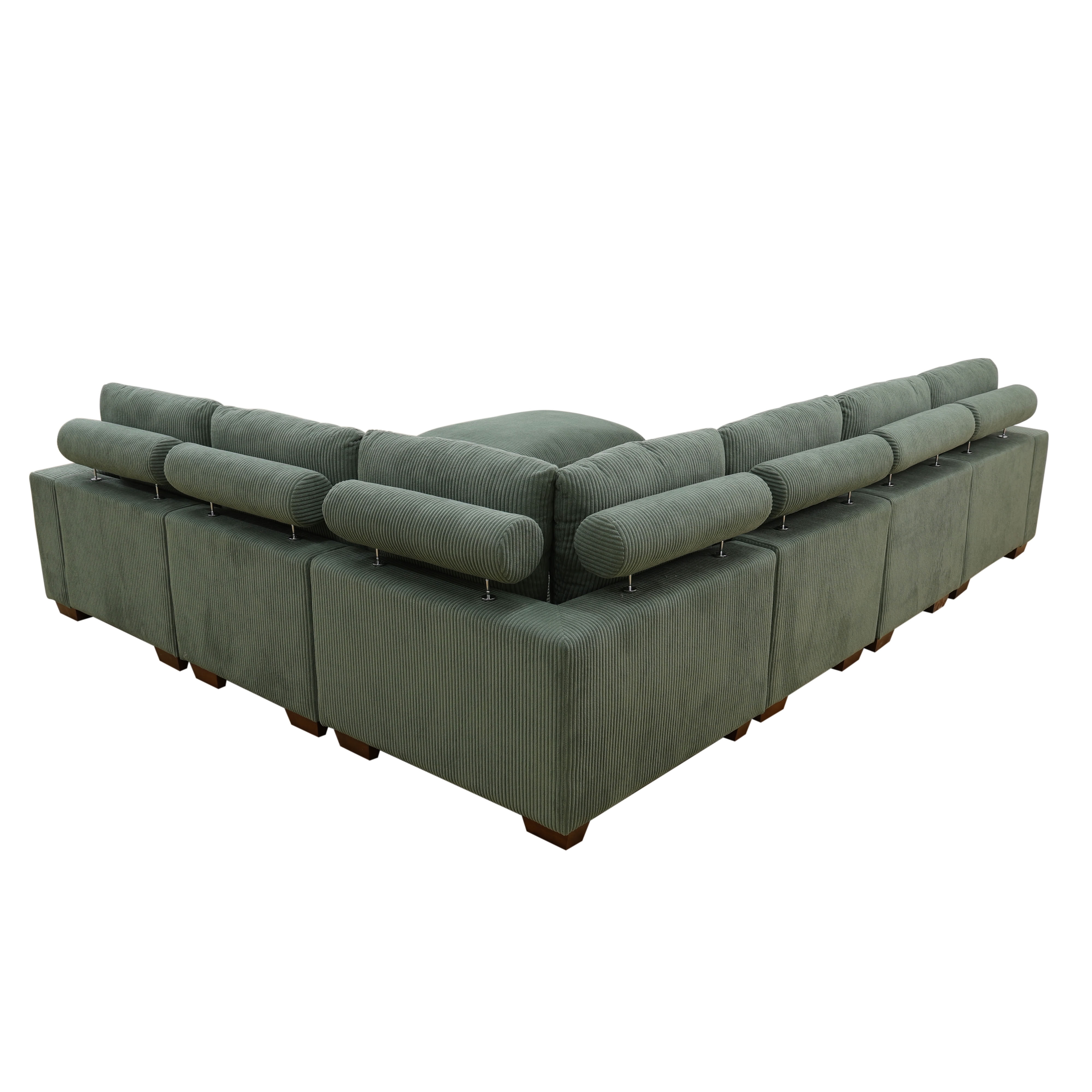 MAYEERTY Modular Sectional Sofa, Flocking Fabric Couch with Ottoman & Anti-Insect Frame, Green Living Room Furniture