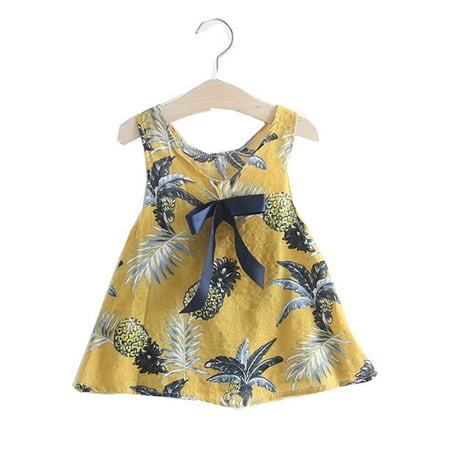 

nsendm Toddler Kids Baby Girls Clothes Summer Sleeveless Floral Princess Dress Casual Beach Dresses Flower Girls Dresses Dress Yellow 18-24 Months