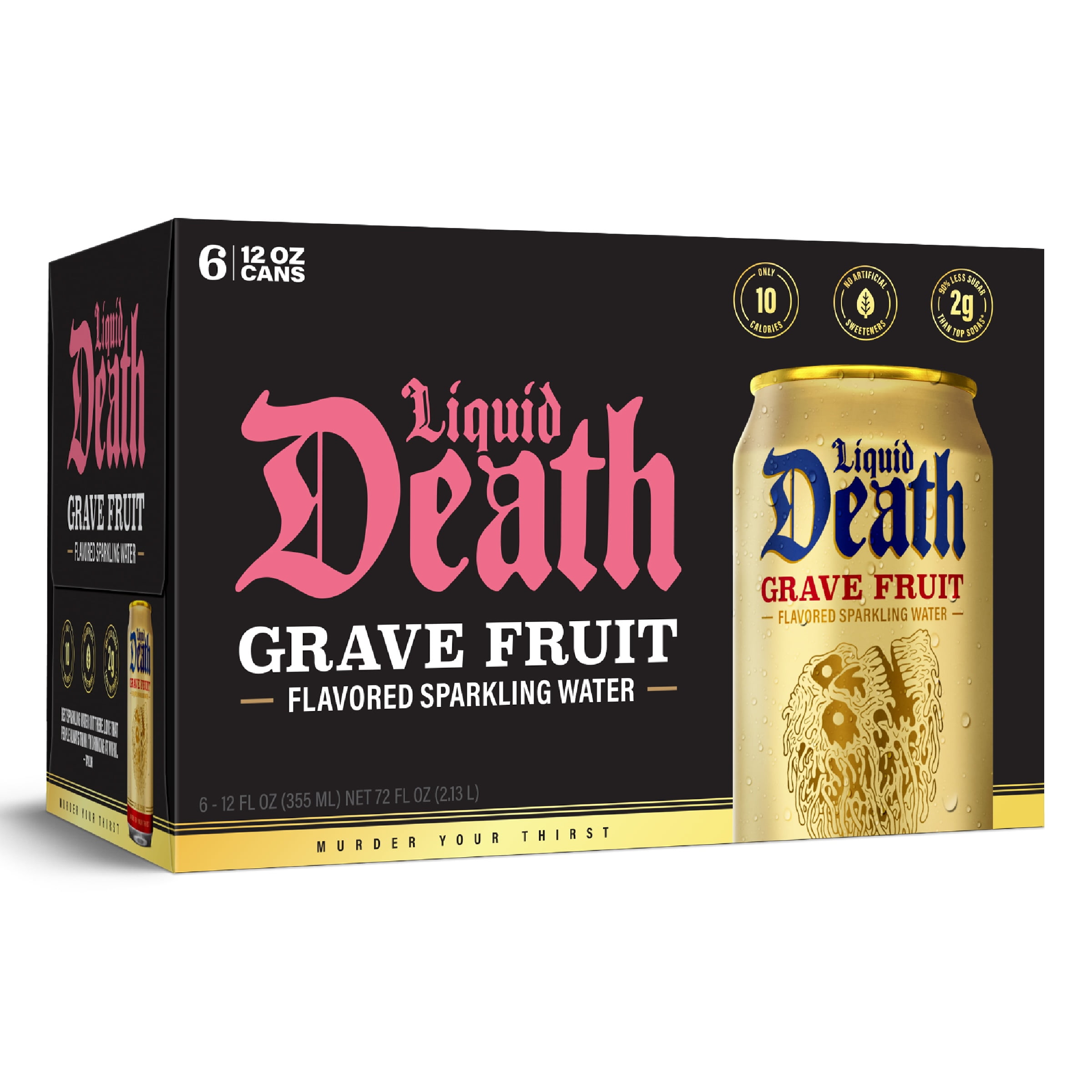 (4 pack) Liquid Death, Grave Fruit, Grapefruit-Flavored Sparkling Water, 6-pack (12 fl oz Cans), Low Sugar, Huge Flavor and No Artificial Sweeteners