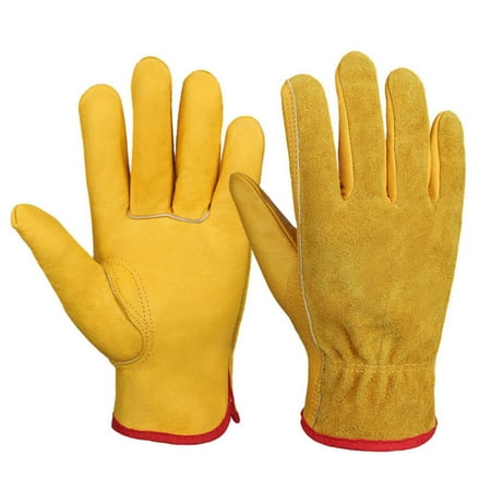 

Catinbow Garden Gloves 4 Sizes Cut Proof Heavy-Duty Utility Leather Welding Construction Work Gloves with Elastic Wrist for Garden Yard Mechanic Welding (Yellow)