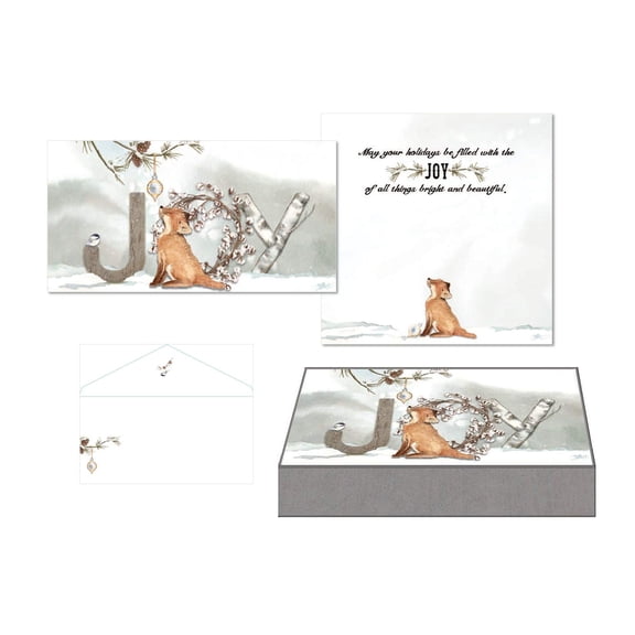 LPG Greetings Joy Fox 14 Mini Long Glitter Embellished Christmas Cards in Keepsake Box