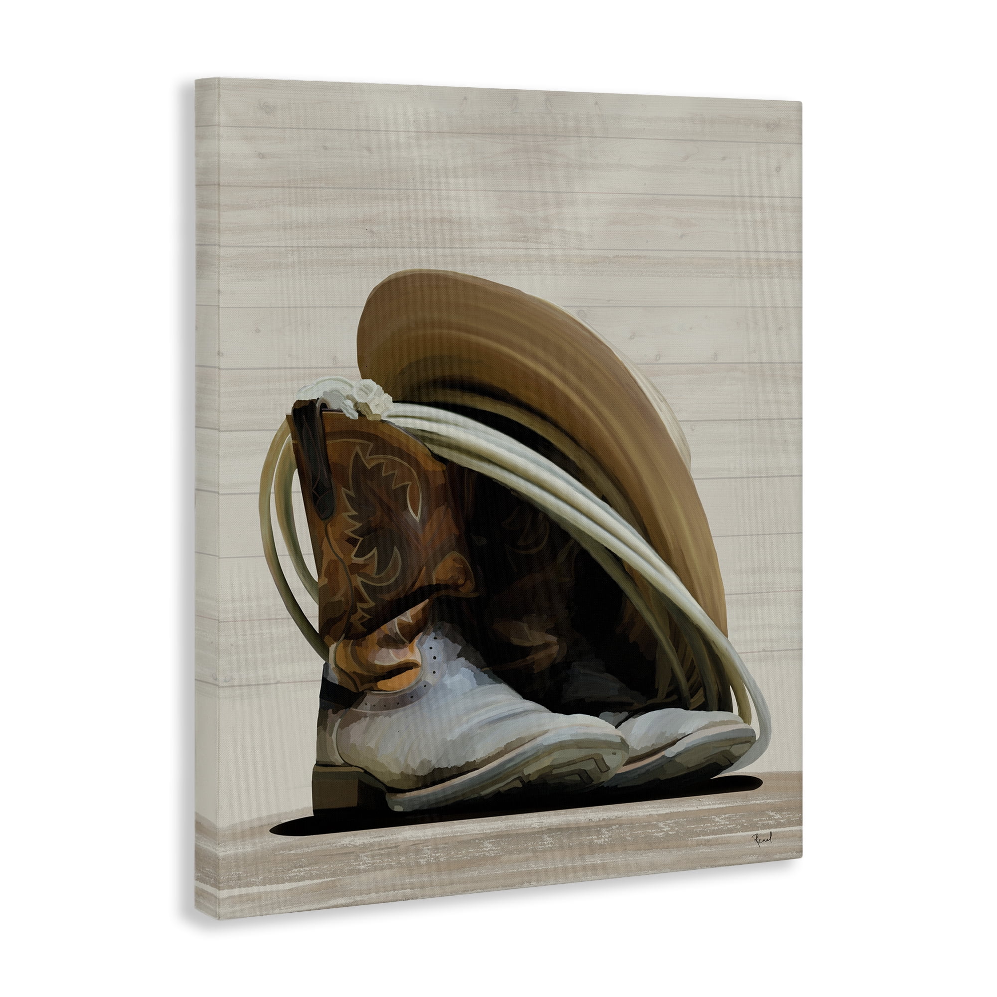 Stupell Industries Cowboy Gear on Beige Fashion Painting Wrapped Canvas Art Print Wall Art, 16 x 20