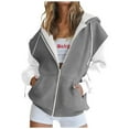 thumbnail image 3 of BXINGOHAI Women's Full Zip Up Hoodie Long Sleeve Hooded Sweatshirts Pockets Jacket Coat for Women Gray XL, 3 of 7
