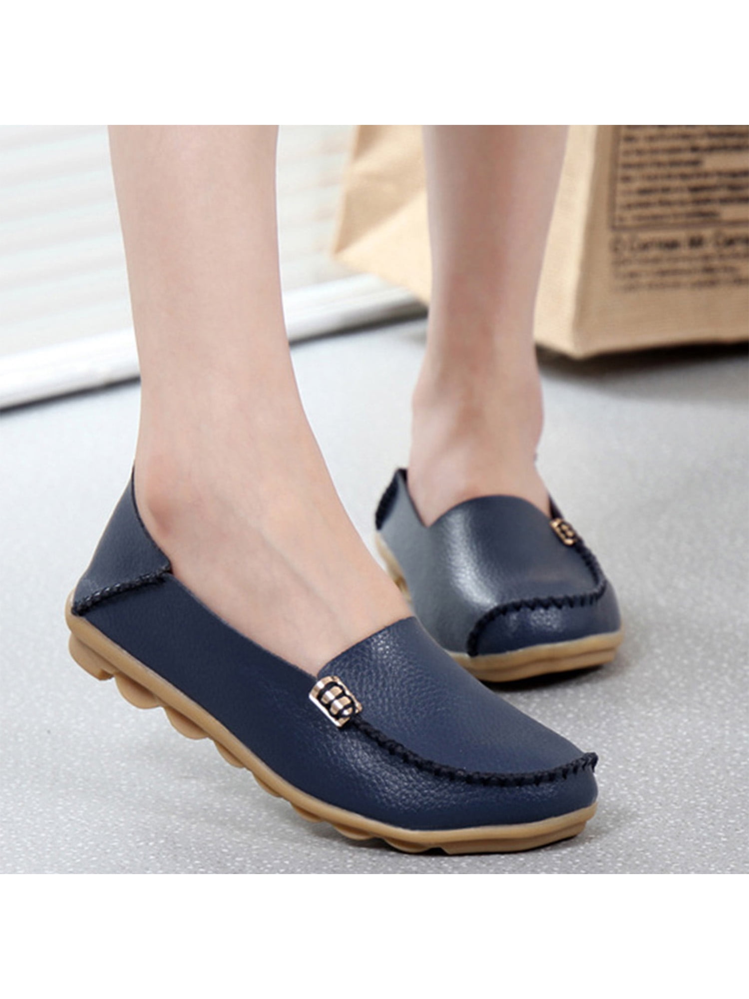 Women Cozy Loafers Soft Premium PU Leather Upper Thick Rubber Sole Simple Design Lightweight Working Driving Flat Penny Shoes 