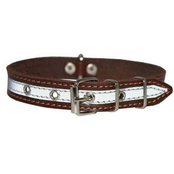 High Quality Genuine Leather Reflective Dog Collar 16" Long 3/4" Wide Brown Fits 11"-14" Neck