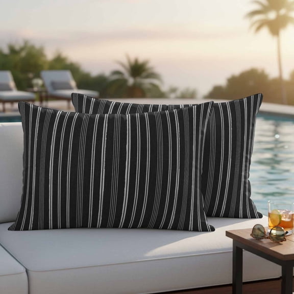Black Striped Outdoor Pillow Covers 20x12 Inch Lumbar Pillow Covers Set of 2 Waterproof Decorative Throw Pillow Cases Farmhouse Stripes Modern Vintage Cushion Covers for Patio Furniture Garden Couch