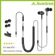 Avantree Long Cord Headphones for TV PC, 12ft / 3.5mm Extension Cable Earbuds Earphones, 3.5mm Audio Output, Metal Stereo In-ear Wired Bass Headset with Spring Coil Wire - HF027