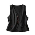 thumbnail image 2 of Vmvidoty Women's Linen Vest Summer Sleeveless V Neck Blazer Vest Lightweight Work Casual Cotton Waistcoat with Pocket Black L, 2 of 8
