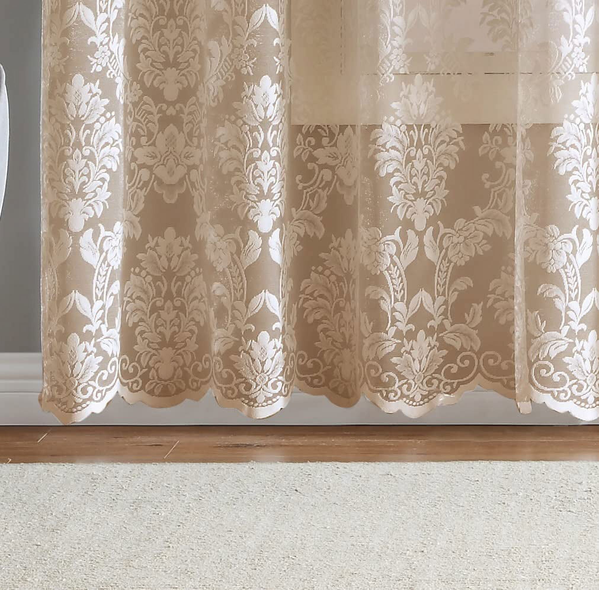 Warm Home Designs Extra Wide 102" x 84" Linen Color Knitted Lace Patio or Sliding Door Curtains with 6 Grommets per Panel. LISA PATIO 84 LINEN