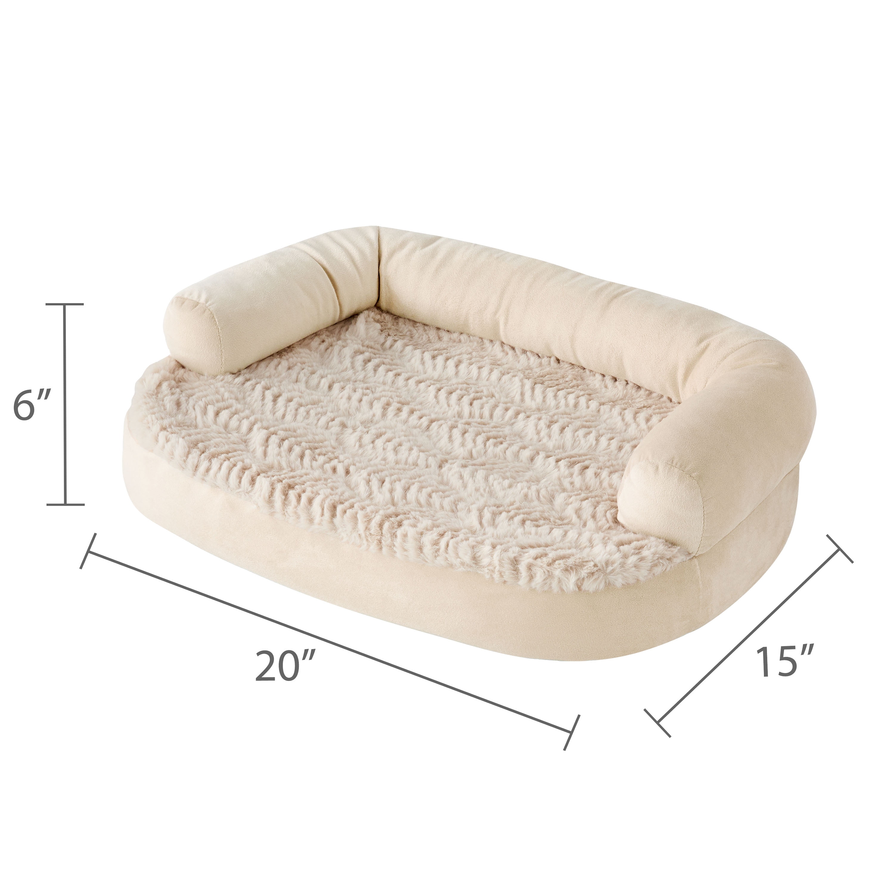 Vibrant Life Extra Small Round Corner Sofa Style Dog Bed, Tan, 15" x 20"