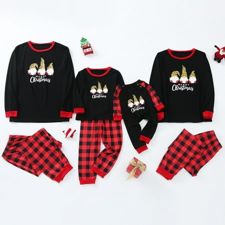 

Men Dad Merry Christmas Print Tops And Pants Plaid Set Xmas Family Matching Pajamas Sleepwear