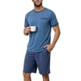thumbnail image 5 of GENTS BLISS Men Pajamas Set Crewneck 2 Piece Set Short Sleeve Shirt with Color Block Pocket and Soft Shorts Loungewear, 5 of 11