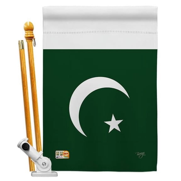Breeze Decor BD-CY-HS-108271-IP-BO-D-US15-BD 28 x 40 in. Pakistan Flags of the World Nationality Impressions Decorative Vertical Double Sided House Flag Set with Pole Bracket & Hardware