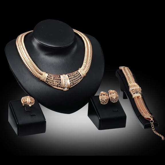 SmartBy Bridal Jewelry Set Hollow Statement Women Choker Necklace Ring Bracelet Earrings