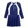 thumbnail image 4 of renvena Kids Girls One Piece Rash Guard Swimsuit Long Sleeve Swim Dress UPF 50+ Beachwear Bathing Suit Navy Blue L, 4 of 7