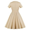 thumbnail image 2 of QLEICOM 1950's Dresses for Women Vintage, Stand Collar Lapel Button Dress, Square Neck Stretch Slim High Waist Swing Dress, Audrey Hepburn Style Party Dresses Beige S, 2 of 4