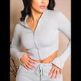 thumbnail image 4 of Sudadera con Capucha y Cremallera para Mujer, Chaqueta Tipo Cárdigan Corto, Sudadera con Capucha, Top Informal de Larga. Gris XXL, 4 of 10