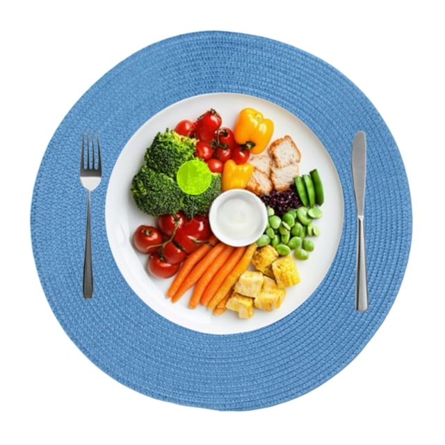 Djiypn Ensemble de 2 Napperons Ronds Tressés pour Tables à Manger 15 Pouces Lavables pour Cuisine Intérieur (Bleu, 2)