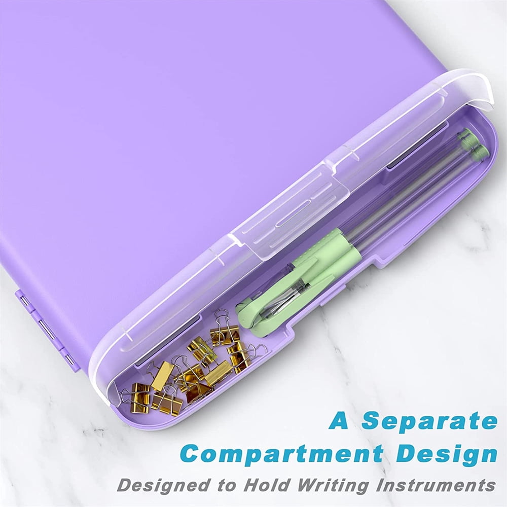 NOGIS Clipboard with Storage, Large Capacity Nursing Clipboards with Low Profile Clip, Heavy Duty Plastic Storage Clipboard with Pen Holder,Multifunctional Clipboard Case for Writing,Purple