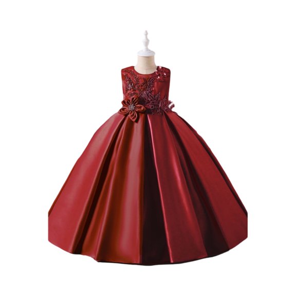 LWavelet Girls Elegant Flower Girl Dress Sleeveless Formal Gown with Floral Appliques for Party