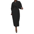 thumbnail image 5 of Women Woolen Jacket Turn-down Collar Solid Color Double-breasted Coat Retro Royal Style Thermal Long Lantern Sleeves Commuting Dating Spring Fall Winter Overcoat, 5 of 8