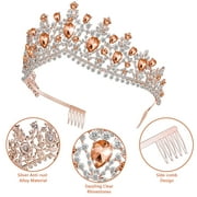 Niceauty Rhinestone Crown Headband Exquisite Girl Crown with Comb Wedding Bridal Birthday Tiara Headdress (Pink)
