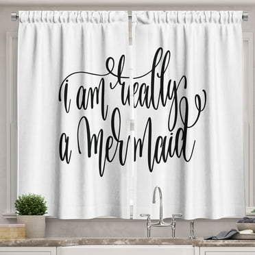 Ambesonne I'm Mermaid Kitchen Curtains, Girl Theme Slogan, 55"x39", Black White
