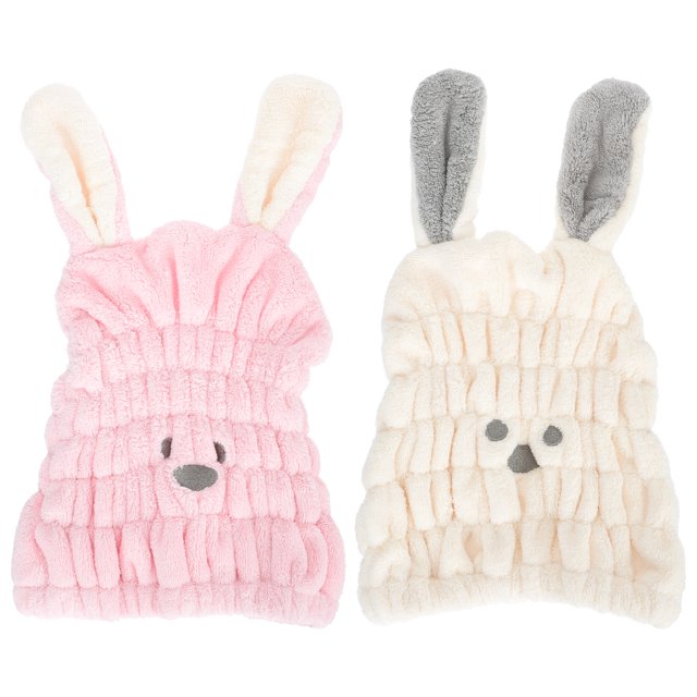 KAKOWELY 2pcs Rabbit Pattern Hair Drying Hats Absorbent Hair Drying Towels Bathing Hats,12.6X"X7.48"X1.18"