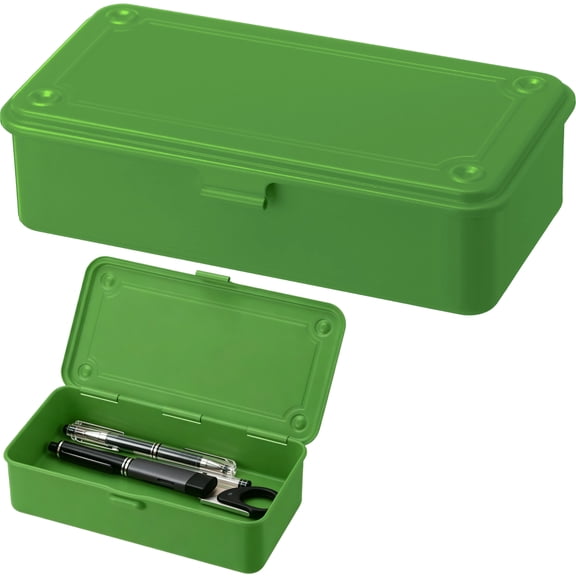 Hinged Lid Steel Storage Box, Metal Container for Scrapbook Stamps, Rectangular Empty Hinged Metal Tool Box, Storage Organizer for Pegs Pens Stationary Office Supplies, Green