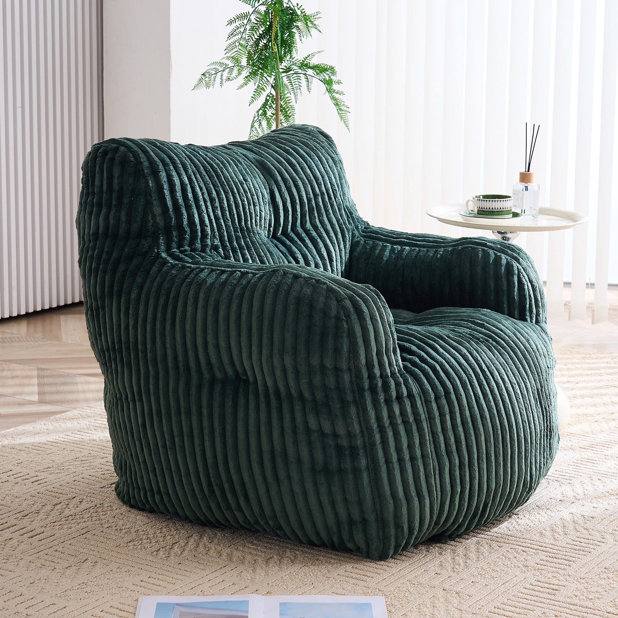 Bean Bag Chair with Filling BeanBag for Adults with Armrest Comfy Corduroy Fabric Lounge Lazy Floor Chair with Memory Foam Filler Fluffy Bean Bag for Dorm Living Room Bedroom Green