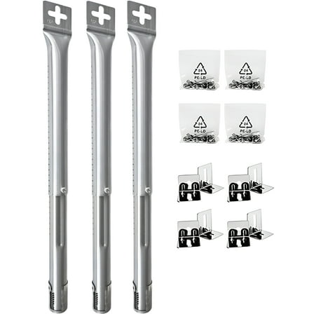 Quickflame Set of 3 Universal Adjustable Burners for Gas Grills (12" to 17.5") from Weber, Dyna Glo, Nexgrill, Brinkmann, Master Forge & Others, Replacement Burners for Gas Grills