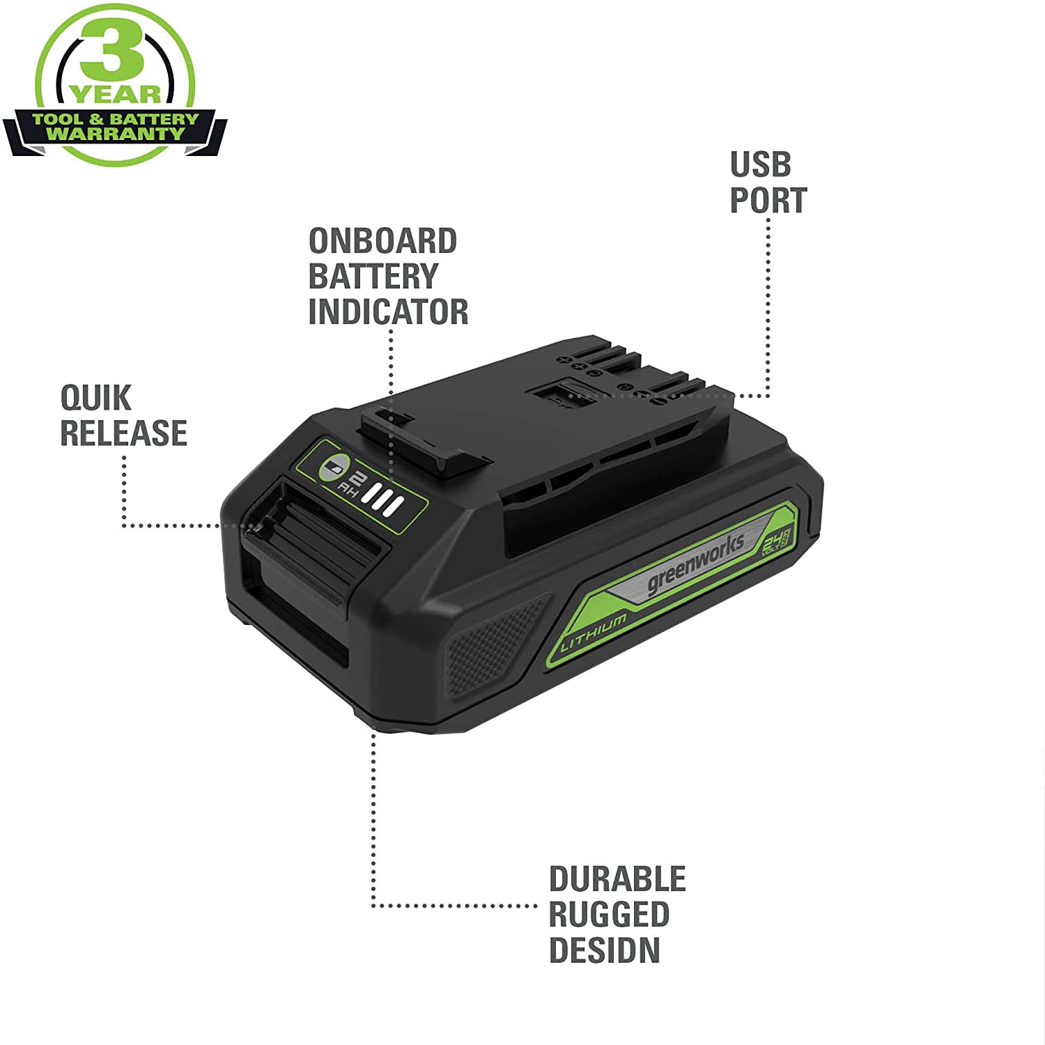 Greenworks 24V 2Ah USB Battery 2949702AZ