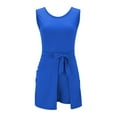 thumbnail image 6 of Qcmgmg Womens Sleeveless Workout Athletic Rompers Zipper Back Pocket Onesie Short Jumpsuits Blue S, 6 of 7