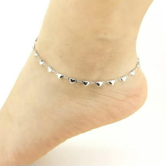 EOEMY Ankle Bracelet Stainless Steel Anklets Beach Foot Jewelry Love Heart Waterproof-11"