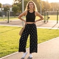 thumbnail image 4 of Resicozy Womens Lace Trim Wide Leg Pants 2026 Summer Cropped Lace-Hem Pants Casual Polka Dot Pant with Pockets Black L, 4 of 6