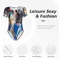 thumbnail image 4 of Rocae Monstre Haut pour une Pièce Col Rond Manches Courtes Justaucorps pour Femmes Justaucorps Basique Décontracté Combinaison Quotidienne T-Shirts-Grand, 4 of 7