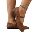 thumbnail image 5 of pwidon Breathable Hollow Mary Jane Flat Shoes for Women, Adjustable Buckle Strap Square Toe Casual Comfort Dress Flats for Summer Brown 36, 5 of 5