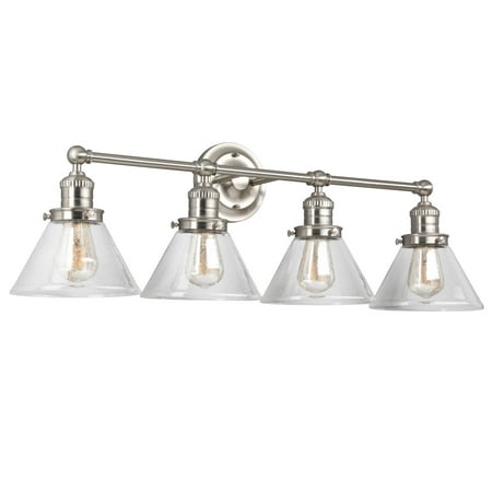 Augustin 35" Satin Nickel 4-Light Dimmable Vanity Light with Seeded Glass Shades