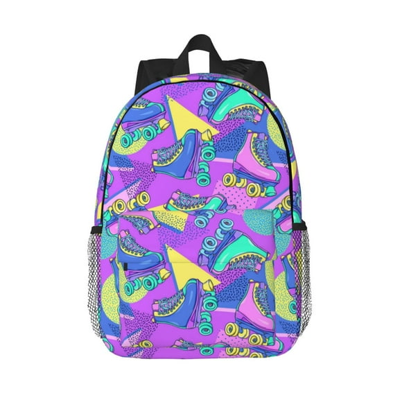 Saiise Disco Roller Skates 15in Lightweight Student Backpack Water Resistant School Laptop Bag Travel Daypack Padded Straps Ergonomic Bookbag Compact 11.8x15.4in
